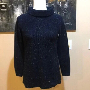Talbots Cotton Blend Navy Blue Specks Cowl Neck Sweater-Size P
